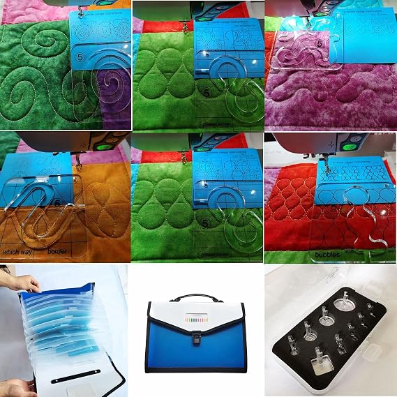 HONEYSEW Free Motion Quilting Templates Series 5 with Quilting Frame+9pcs Quilting Foot+Sewing Ruler Bag
