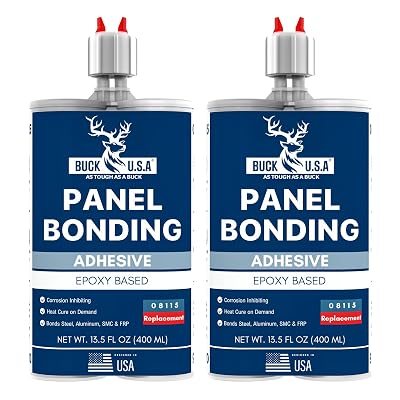 2 Pack Buck Panel Bonding Adhesive, Two-Part Epoxy, 400 ml13.5 fl oz Cartridge, 08115 Replacement, Heavy Duty Metal Glue for Automotive Use, Bonds wSteel, Aluminum, Plastic, OEM Recommended, Black
