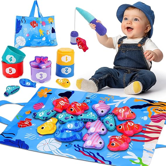 Montessori Toys for 1 Year Old: Cloth Fishing Game with Stacking Cups