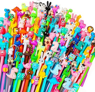 Handepo Cute Cartoon Gel Ink Animal Writing Pens 0.5 mm Black Ink Cool Kawaii Fun Novelty Pens for Kids School Office Home Supplies Student Kids Gift, 50 Assorted Styles100 Pcs