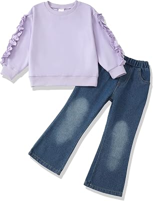 Toddler Girl Clothes Kids Fall Winter Outfits Pullover Bell Bottom Denim Pants Jeans Fashion Girls Clothing Sets