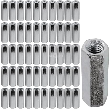 Highcraft DSP-A34 Rod Coupling Nuts 1/2-Inch Diameter by 1-1/2-Inch Length, Zinc Plated, 50 Pack