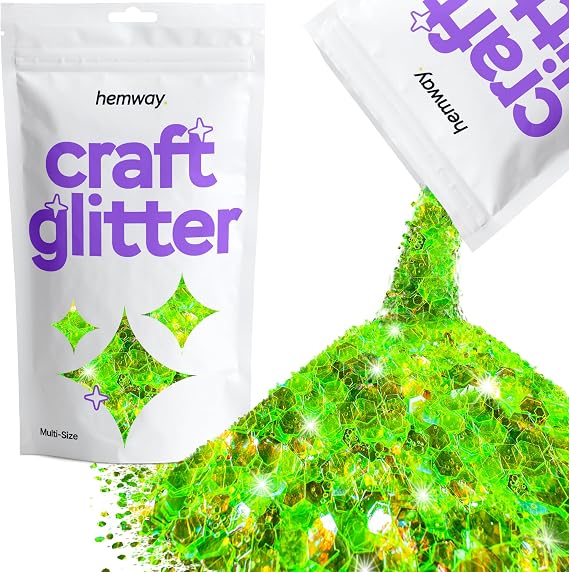 Hemway Craft Glitter Fluorescent Green 100g Multi Size Glitter