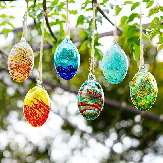 Easter Egg Hanging Ornaments Set of 6 Hand Blown Glass Decorative Egg Ornaments for Tree