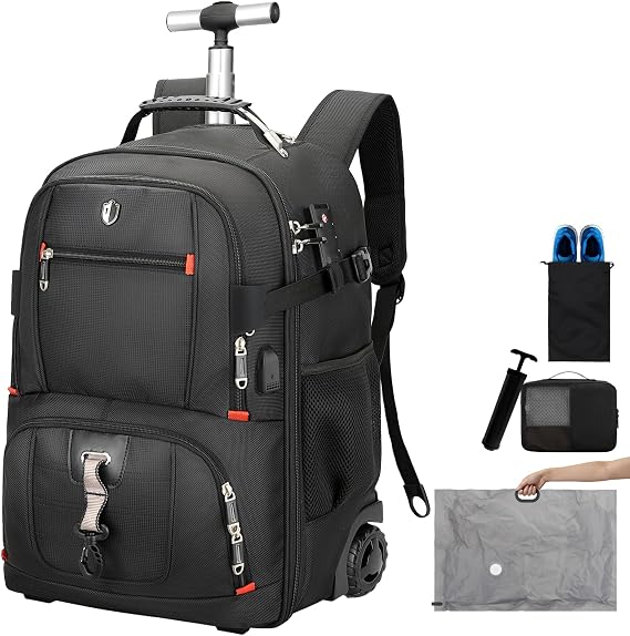 Backpack with wheels,50L Rolling laptop backpack with Anti-Theft,rolling backpack for travel,Water-Resistant Carry-On Luggage,Business and Commuting