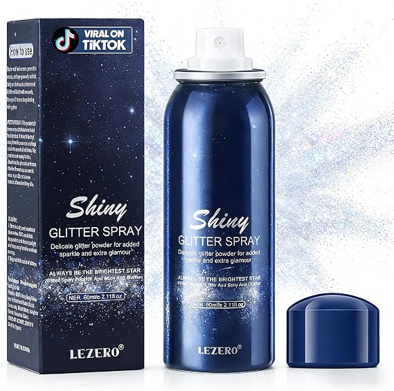 Holo Silver Face Body and Hair Glitter Spray for Singer Concerts, 2 fl oz | Temporary Glitter Hairspray for Women Shimmer Makeup Mardi Gras Music Rave Festival Accessories, Up to 8 Hour