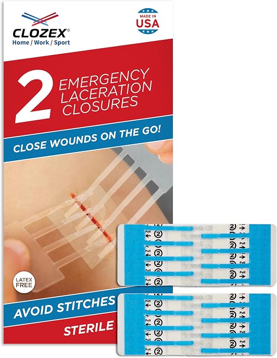 Clozex Emergency Laceration Closure Only- Close Wounds Without Stitches with This Surgical-Grade Skin Device. Available in 3 Variations for Wounds up to 1.0 or 3.5. Life Happens, Be Ready!