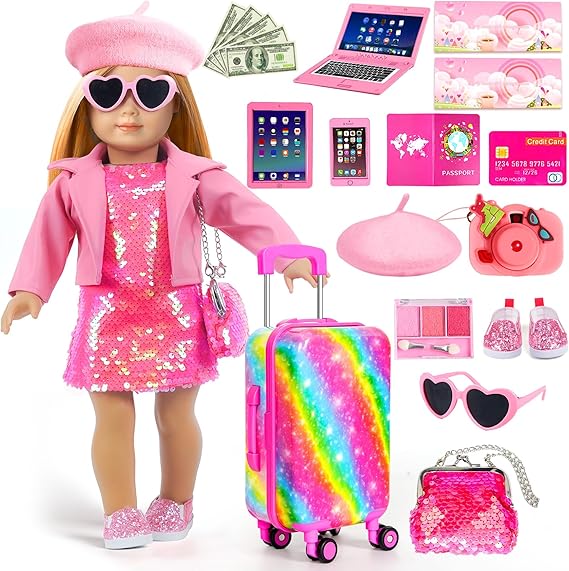 American 18 Inch Doll Suitcase Accessories Clothes Outfit with Makeup Set