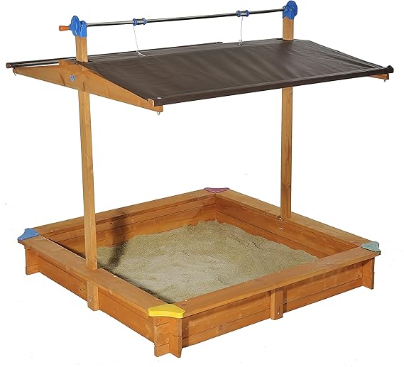 Wooden Children's Sandbox with Retractable UV-Protective Roof FSC Certified, Durable, and Safe