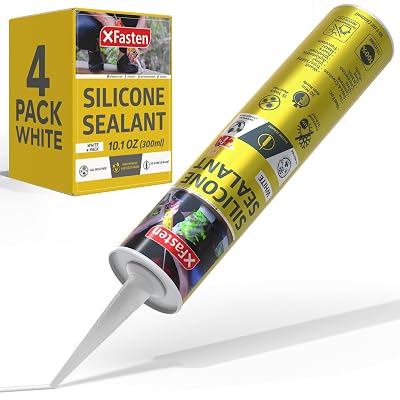 XFasten White Silicone Caulk 10.1oz 4-Pack, 40.4oz Total Odorless 100% Silicone Waterproof Sealant for RV Caulking Exterior, Aquarium Silicone, Bathtub Caulk, Window | Weatherproof Bathroom Caulk