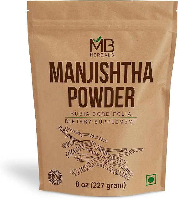 MB Herbals Manjistha Powder 8 oz / 227 Gram | 0.5 Pound | Rubia cordifolia Root | Organically Cultivated Indian Madder Root Manjishtha