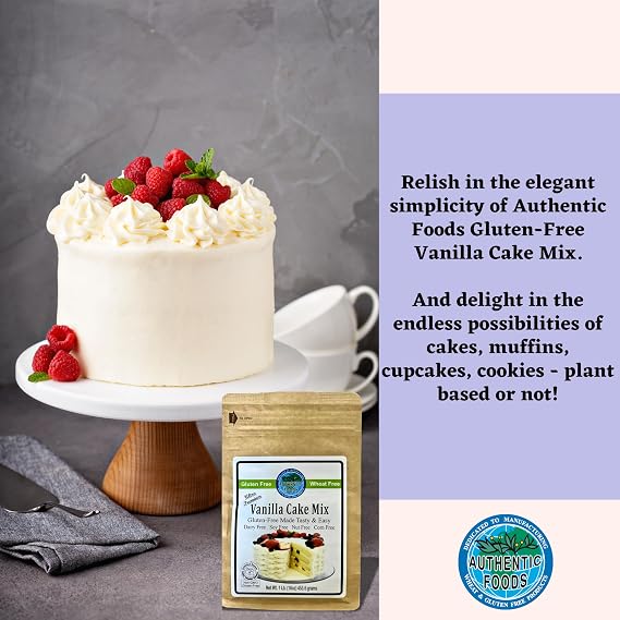 Authentic Foods Vanilla Cake Mix, Gluten-Free, Cupcake Mix, Gluten-Free, Non-GMO Project Verified, Certified Kosher, Non-Dairy, Yellow Cake, Plant Based, Made with Real Tahitian Vanilla, Gum Free,16 Ounces