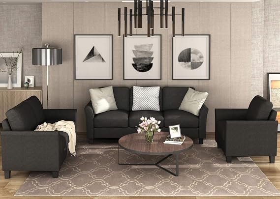 Living Room Sets Furniture Armrest Sofa Single Chair Sofa Loveseat Chair 3-Seat Sofa (ChairLoveseat Chair&3-Seat Sofa, Black)
