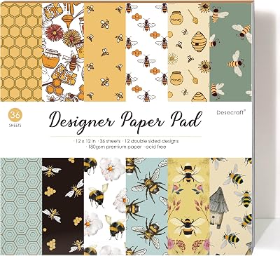 Bee and Beehive 12x12 Paper Pad Pack Scrapbook Cardstock Decorative Paper for Card Making Journaling Planner Origami Scrapbook Paper Scrapbooking Supplies