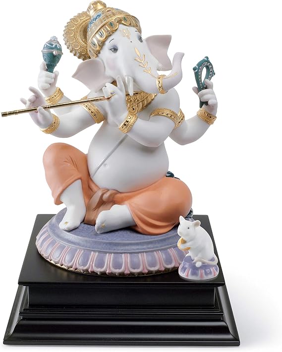 LLADRO Bansuri Ganesha Figurine. Limited Edition. Porcelain Ganesha Figure.