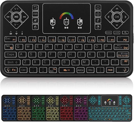 Q9 Mini Wireless Keyboard with Touchpad - Colorful Backlit Small Rechargeable Remote Keyboard for PC, Raspberry Pi 4, Android TV Box, KODI, Windows 7 8 10