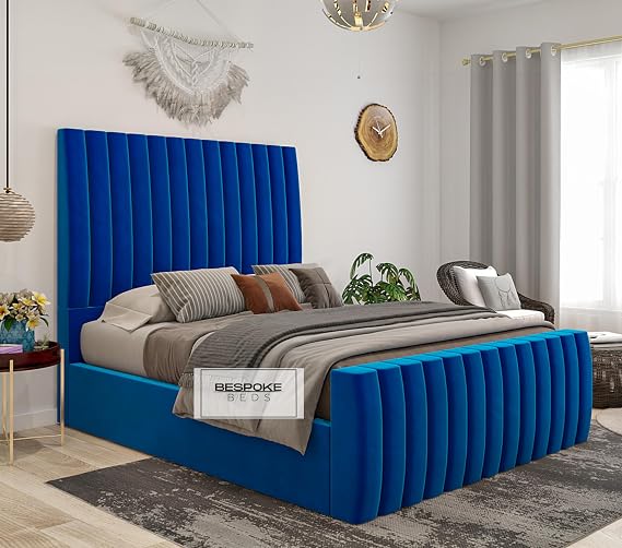 Upholstered King Size Bed | Ottoman Bed Frame | Fabric Bed Frame - Plush & Naple Velvet (Navy Blue Plush Velvet, 5FT King Size)