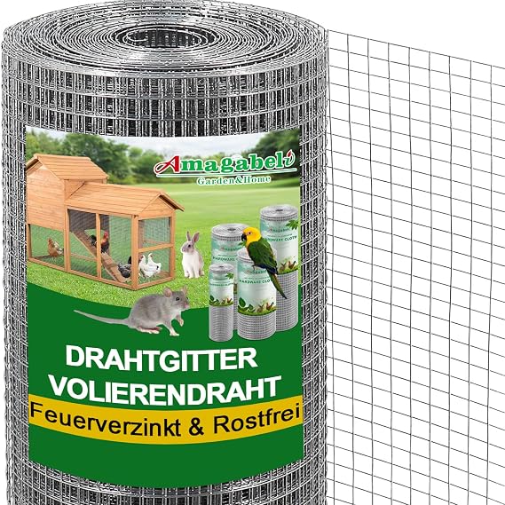 Amagabeli 1.2 m x 30 m Vole Mesh Aviary Wire Wire Rabbit Wire 12.7 mm Galvanised and Spot Welded Mesh Hot-Dip Galvanised Welded Wire Mesh Wire Fence 0.85 mm Fence Wire Mesh