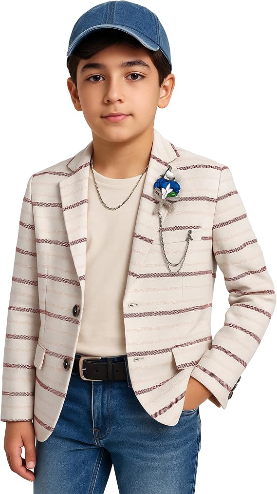 Boys Horizontal Striped Slim Fit Fashion Blazer Casual Special Occasion Birthday Wedding Dinner Prom Party Suit Jacket