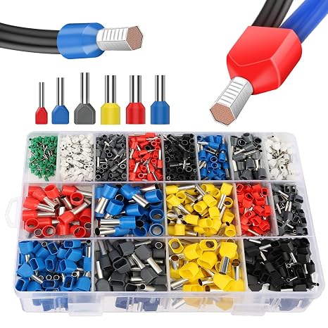 Wire Ferrules Kit 1200PCS Single &Double Ferrule Connectors 23-6 AWG | Twin barrel and insulated tinned copper pins set for electrician terminal block end sleeve crimps