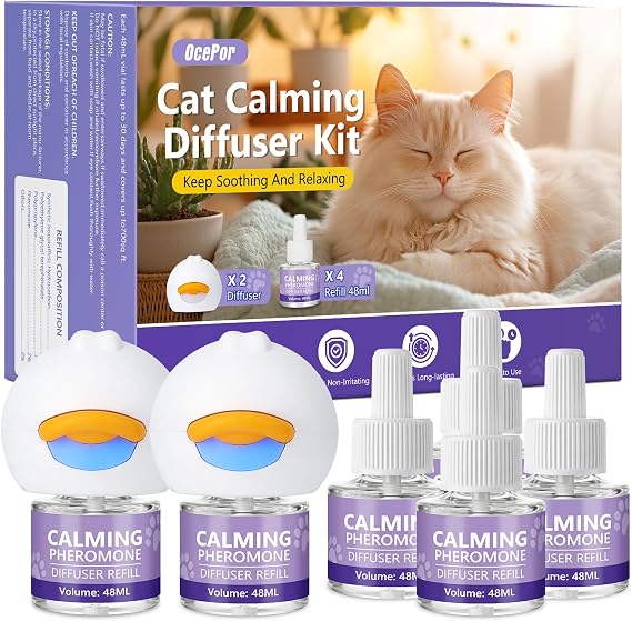 OcePor Cat Calming Diffuser,120-Day Pheromone Diffuser 4 Refills & 2 Plugs