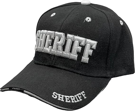 Sheriff Hat Law Enforcement Baseball Cap - White Embroidery Sheriff Front & Bill - Hook & Loop Adjustable Size