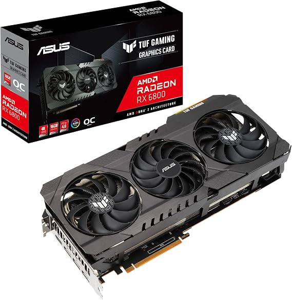 GIGABYTE ASUS TUF Gaming AMD Radeon RX 6800 OC Edition Graphics Card (PCIe 4.0, 16GB GDDR6, HDMI 2.1, DisplayPort 1.4a, Dual Ball Fan Bearings, All-Aluminum Shroud, Reinforced Frame, GPU Tweak II)
