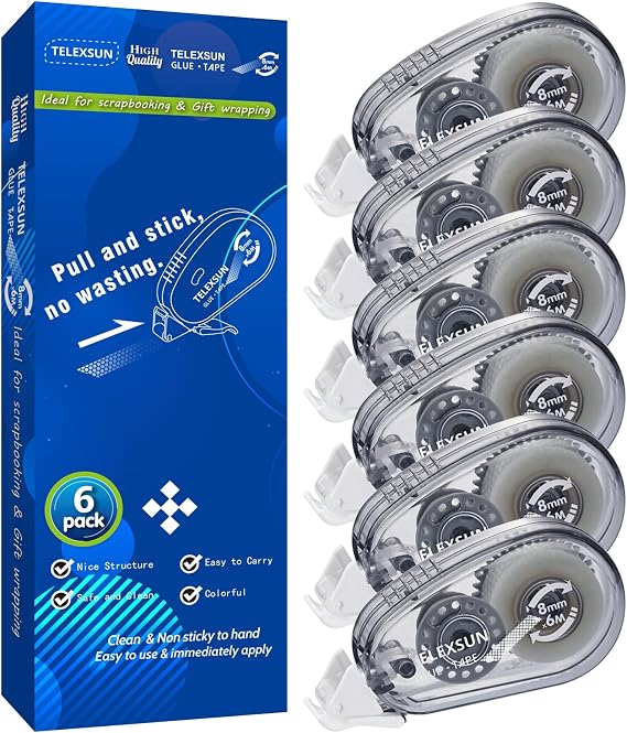 6 Pack Mini Glue Tape Runner for Scrapbooking, Double Sided Adhesive Tape Roller for Crafts Photos Journaling, Office School Gift Wrapping Supplies -Gray (0.3 in X 236 in)