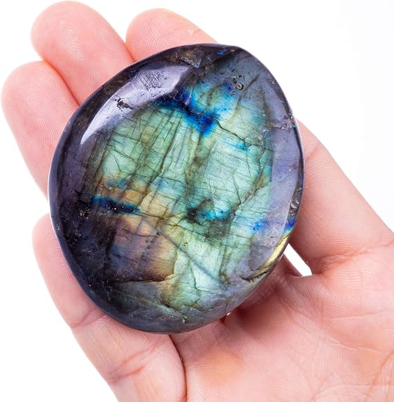 Labradorite Palm Stone Crystal Natural Chakra Reiki Healing Crystal | Pocket Worry Stone Crystal for Anxiety Stress Relief Therapy