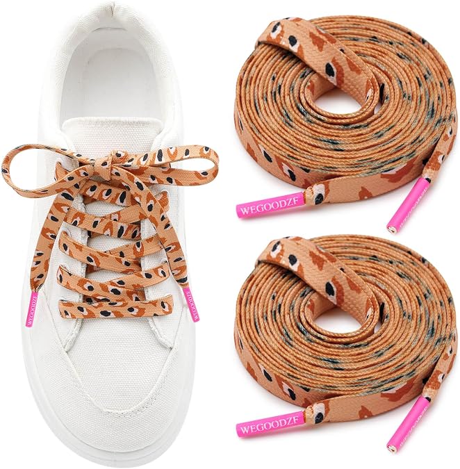 Pattern Print Shoe Laces: 2 Pairs 8MM Wide Flat Colorful Shoelaces