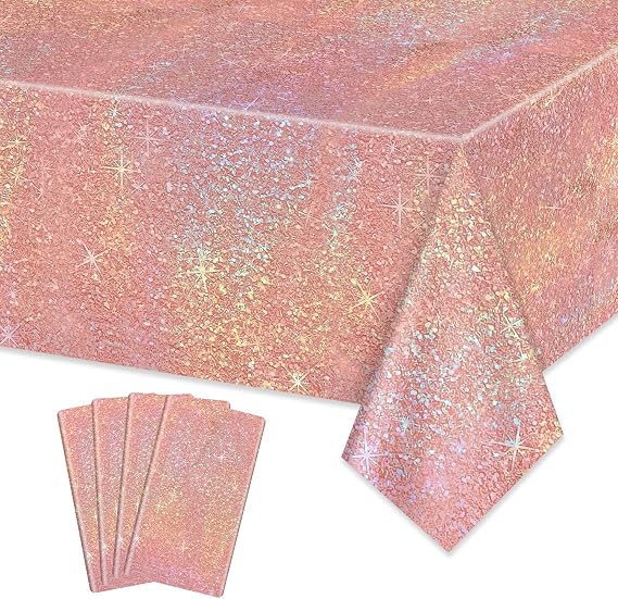 4 Pack Rose Gold Tablecloth, Rectangle Birthday Tablecloth Pink and Gold Table Covers for Girls 18th Birthday Decorations Bridal Wedding Party Supplies, 130 x 220 cm (4, Rosegold)