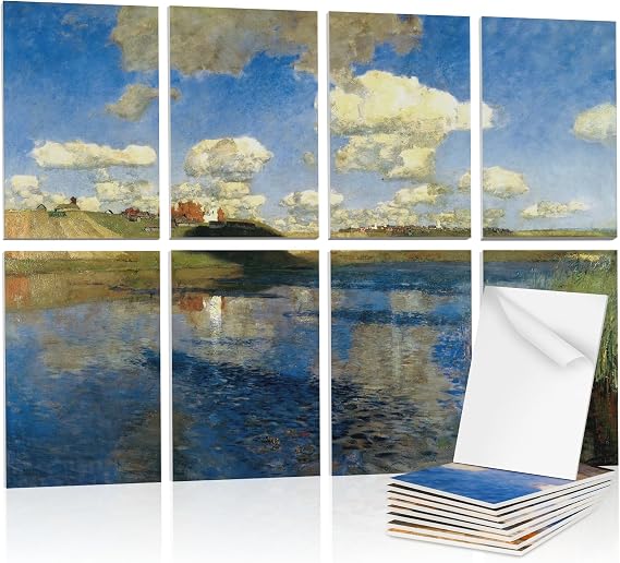48" x 32" Art Acoustic Wall Panels, Self-Adhesive Noise Dampening Panels for Walls, Decorative Acoustic Tiles for Home, Offices, Recording Studio Acoustical Treatments, 8 Pack, Cloudy Lake