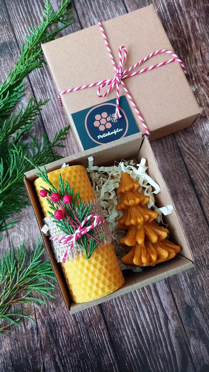 Petekoğlu Doğal Petek Balmumu Mum Hediyelik Mini Set Sarma Balmumu Çam Ağacı Beeswax Candle