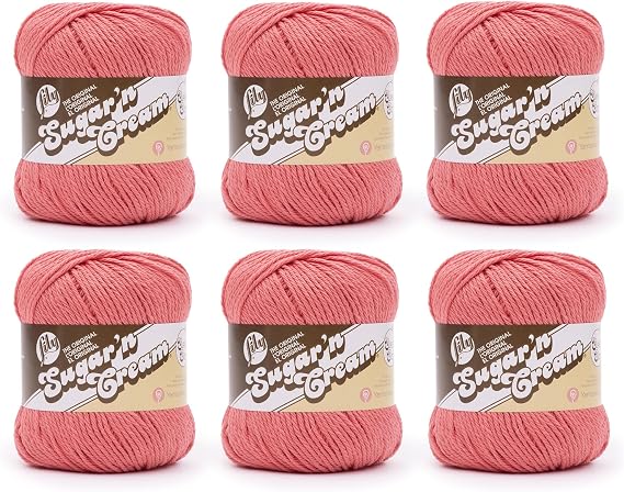 Lily Sugar'n Cream The Original Super Size, Solids Tangerine Yarn - 6 Pack of 4oz/113g - 100% Cotton - #4 Worsted (Medium) 190 Yards - Knitting/Crochet