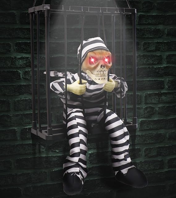 Animated Halloween Decorations with Infrared Sensor, Skull Prisoner