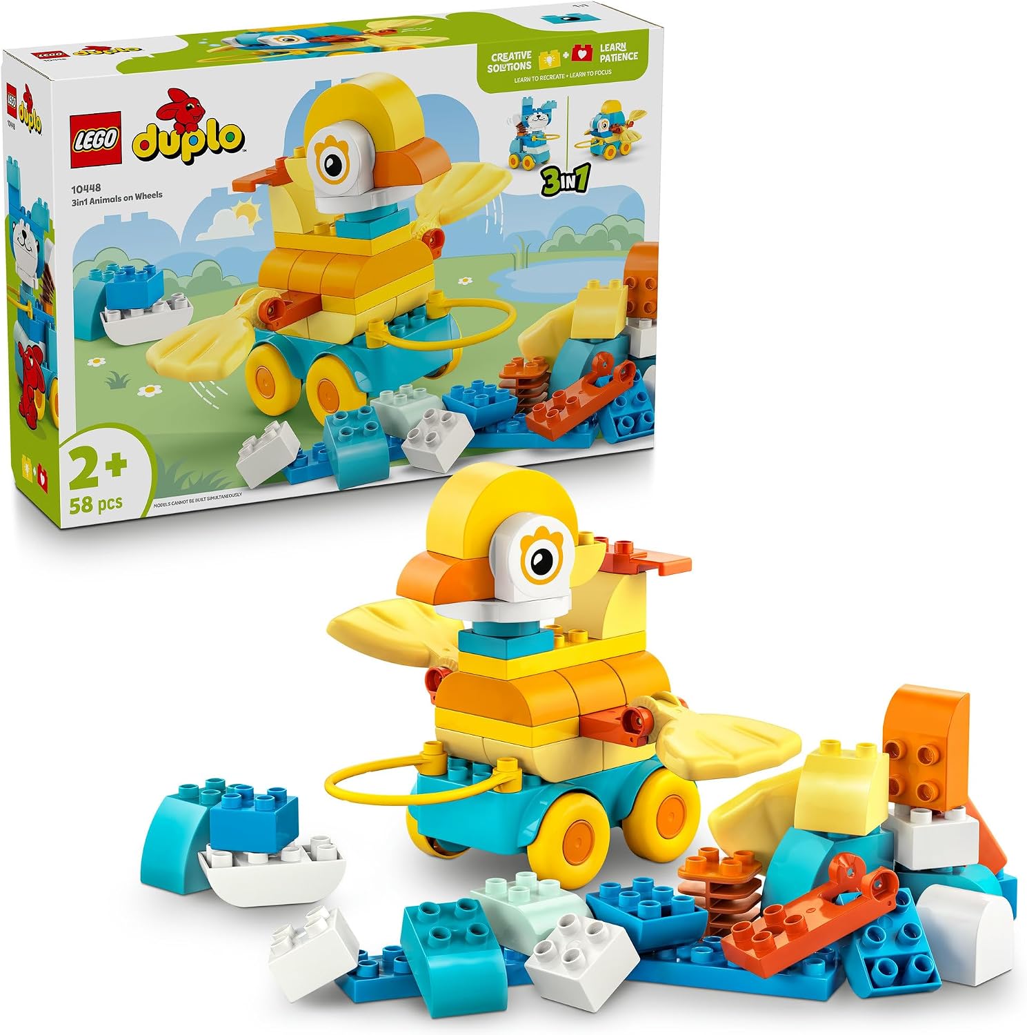 Lego 10448 Duplo Town 3-in-1 Animal Pull Toy, Toy, Birthday, Present, Blocks, Educational, Boys, Girls, Children, 1 and a Half Years, 2 Years, 4 Years, Toddler, Animals, Creatures, Vehicles, Mini Car