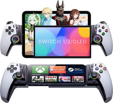 KICKDOT Mobile Gaming Controller with TMR Joysticks & Hall Triggers, No Drift Bluetooth Gamepad for iPhone (iOS)/Android/Switch 2/1/OLED - Wireless Controller for Xbox Cloud/Steam Link, RGB Light, Turbo Macro Back Buttons, Long Battery