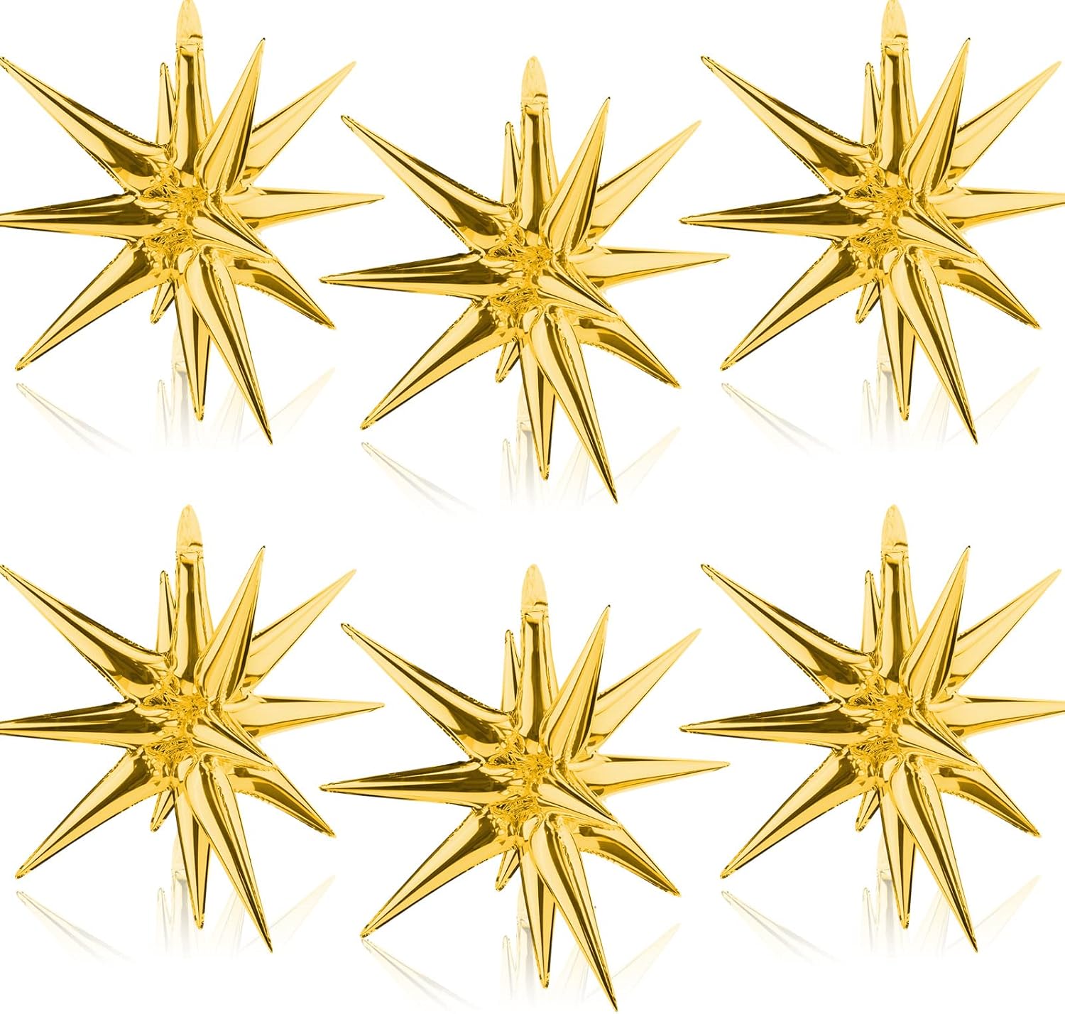 Moukiween 6 Pcs Explosion Star Foil Balloons- 12 Point Star Balloons,Gold Starburst Cone Mylar Balloons Spike Balloons for Party Supplies Christmas Birthday Wedding Baby Shower Photo Booth