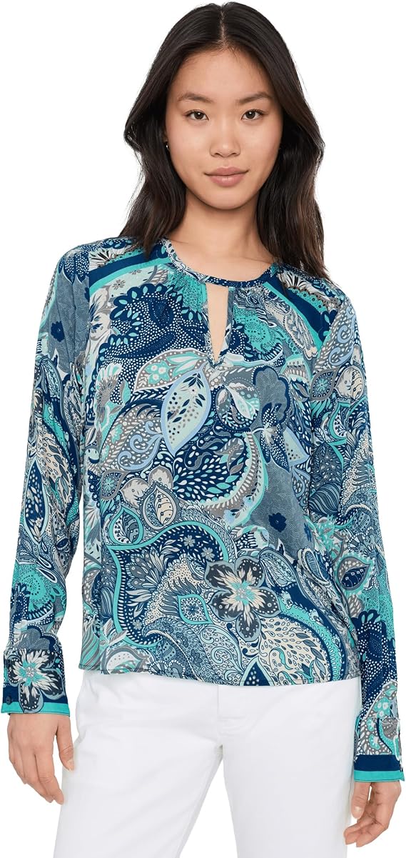 Liverpool Los Angeles Long Sleeve Woven Top with Keyhole Neckline