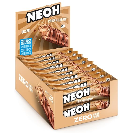 NEOH CRISP N CREAM Bars - Chocolate Covered Wafer Candy Bar with Hazelnut Cream Filling, High Fiber, Low Calorie Snack, No Added Sugar Sweets, Individually Wrapped 20-Pack