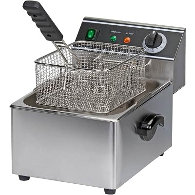 FSE DF-6L Electric Countertop Deep Fryer with 15 Pound Single Tank, Stainless Steel, Silver, 16H x 11.75W x 11.25D