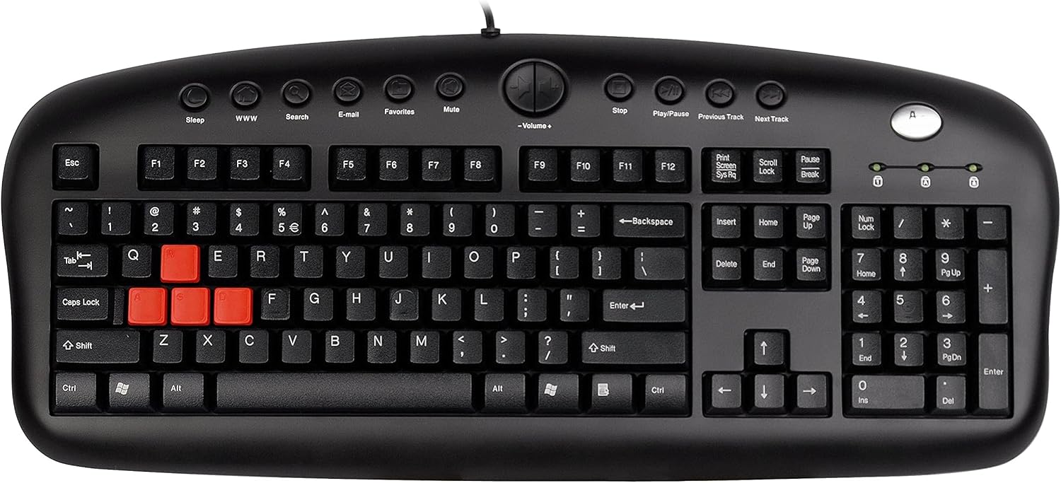 A4tech A4 Tech KB-28G Q Turkish Multimedia Gaming Player Keyboard, Players Specific Rubber Interchangeable A,S,W,D Keys Black