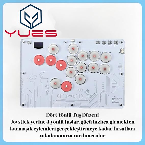 YUES Fighting Stick Arcade Stick PS4/PS3/PC/Steam/Android/iOS Uyumlu, RGB Aydınlatmalı Arcade Joystick, Dövüş Oyunları İçin Kablolu Oyun Kontrolcüsü