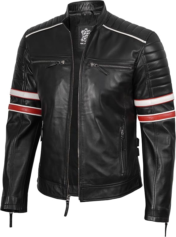 Decrum Cafe Racer Motorcycle Style Leather Jacket Men