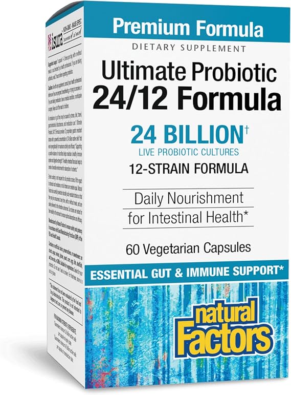 Natural Factors Ultimate Probiotic 24/12 Formula - Digestive Health Support Supplement with Probiotics - Immunity & Gut Health Support Supplement - 60 Vegetarian Capsules (60 Servings)