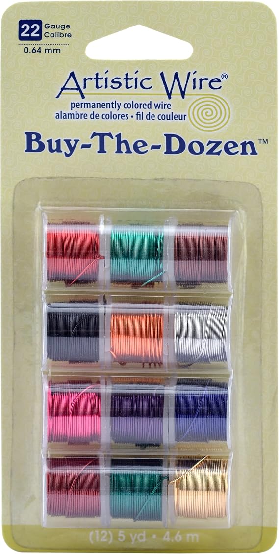 Artistic Wire, 22 Gauge Tarnish Resistant Colored Copper Craft Wire, Buy-The-Dozen, Assorted Colors, 5 yd, 12 spools