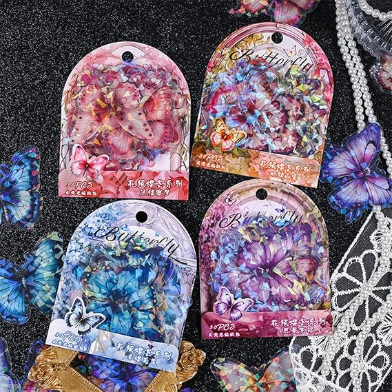 120Pcs Transparent Butterfly Flowers Moon Stickers Nature Resin Stickers Decals for Scrapbook Supplies Resin Crafts Journaling Junk Journal Bullet Scrapbooking Planners Laptops (Multi)