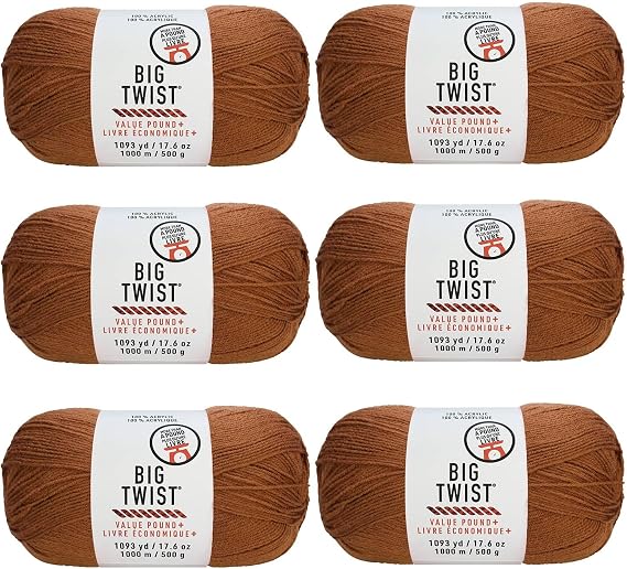 Big Twist Value Pound+ Yarn, Bulk Medium Worsted 100% Acrylic Skeins, Assorted Colors, 17.6 oz, 6-Pack