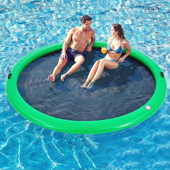 6-12FT Round Inflatable Floating Dock, Sunchill Float Ring, Water Hammock Tanning Pool Floats with Woven Fabric, Manual Pump for Quick Inflate/Deflate, Fits 2-8, Ideal for Lakes, Oceans