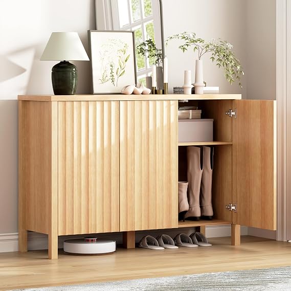 Vlsrka Shoe Storage Cabinet with Doors and Adjustable Shelves, Wood